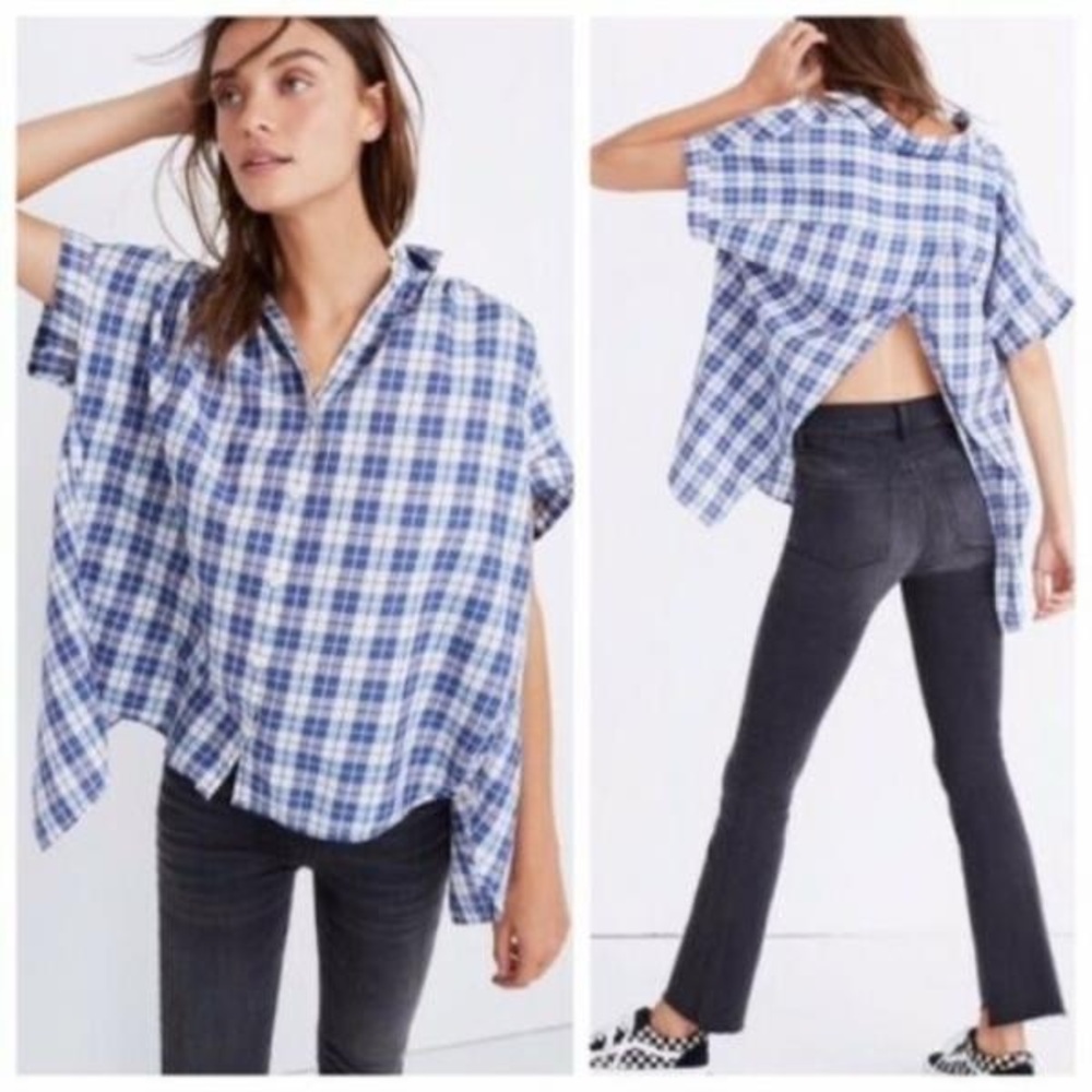 Madewell Central Open-Back Shirt Linus Plaid split-back casual breezy girlhood S